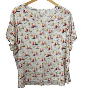 Cynthia Rowley Top Womens 2X  100% Linen Sailboats Nautical Beach Nautical‎